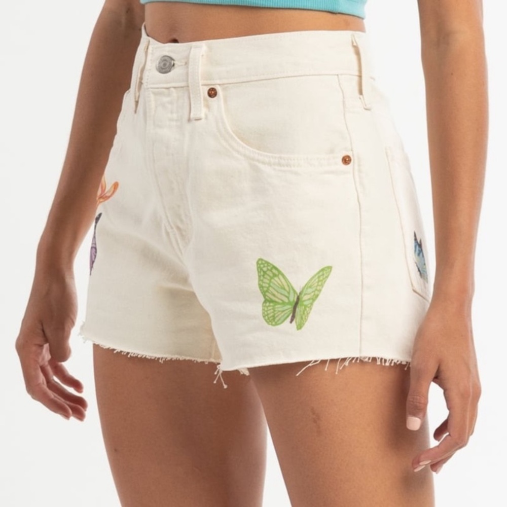 Levi's 501 High Rise Denim Jean Cutoff Shorts Give Me Butterflies Y2K Womens 29 - Picture 6 of 14